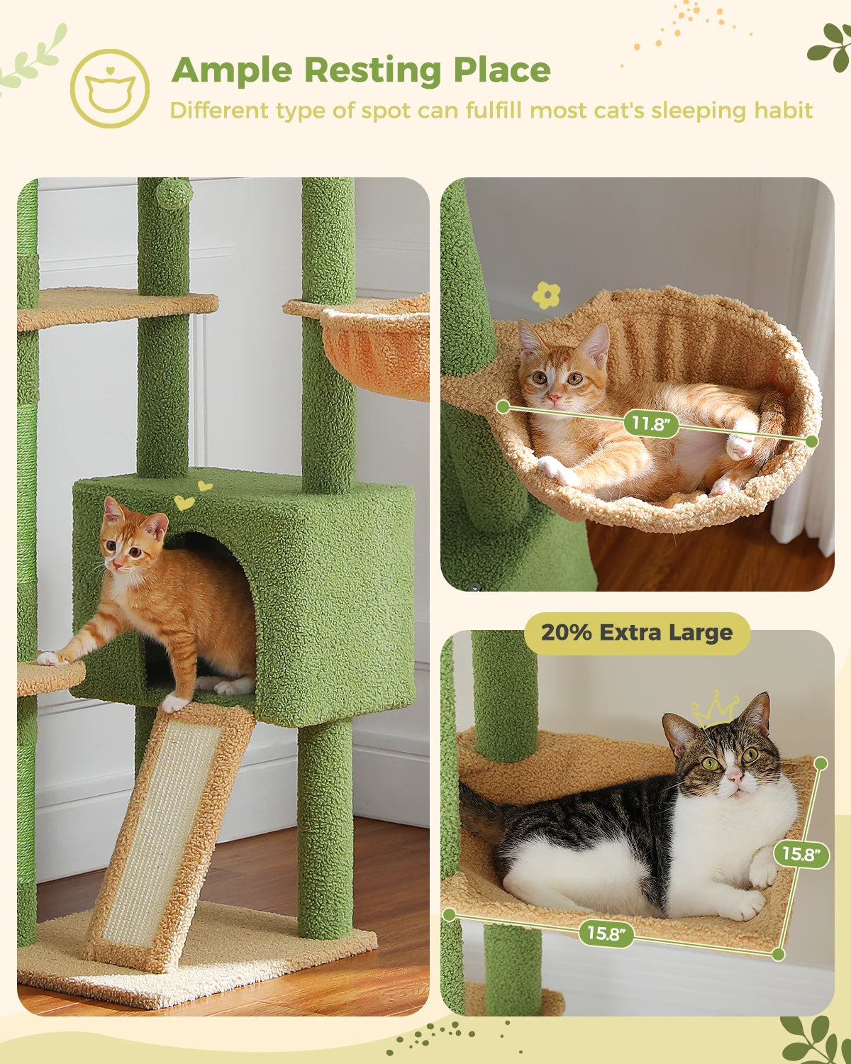 PETEPELA Cactus Cat Tree Floor To Ceiling Adjustable Tower by Annie N Poe Cattastic Supplies