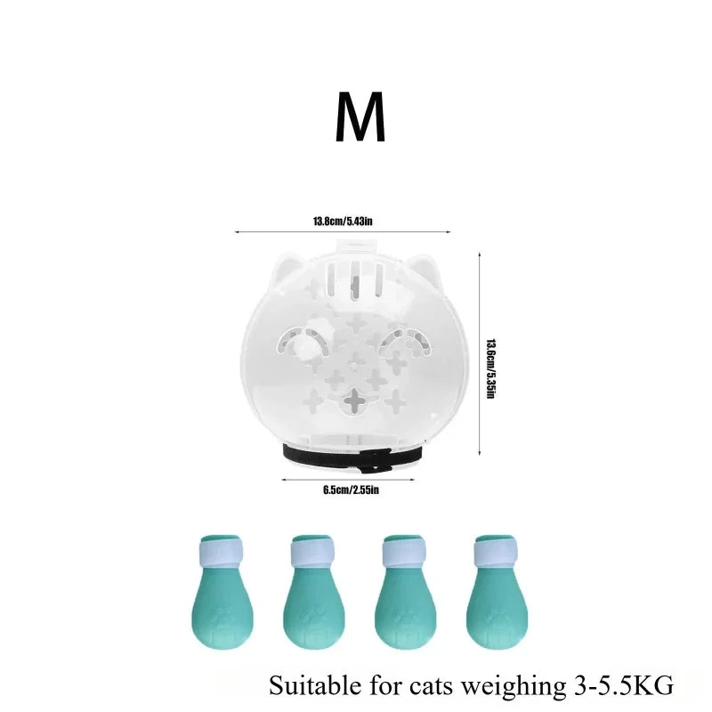 1Set Cat Muzzle Pet Grooming Cover Accessory Cat Anti Bite Anti Licking Space Hood Breathable Helmet with 4 Silicone Paw Shoes