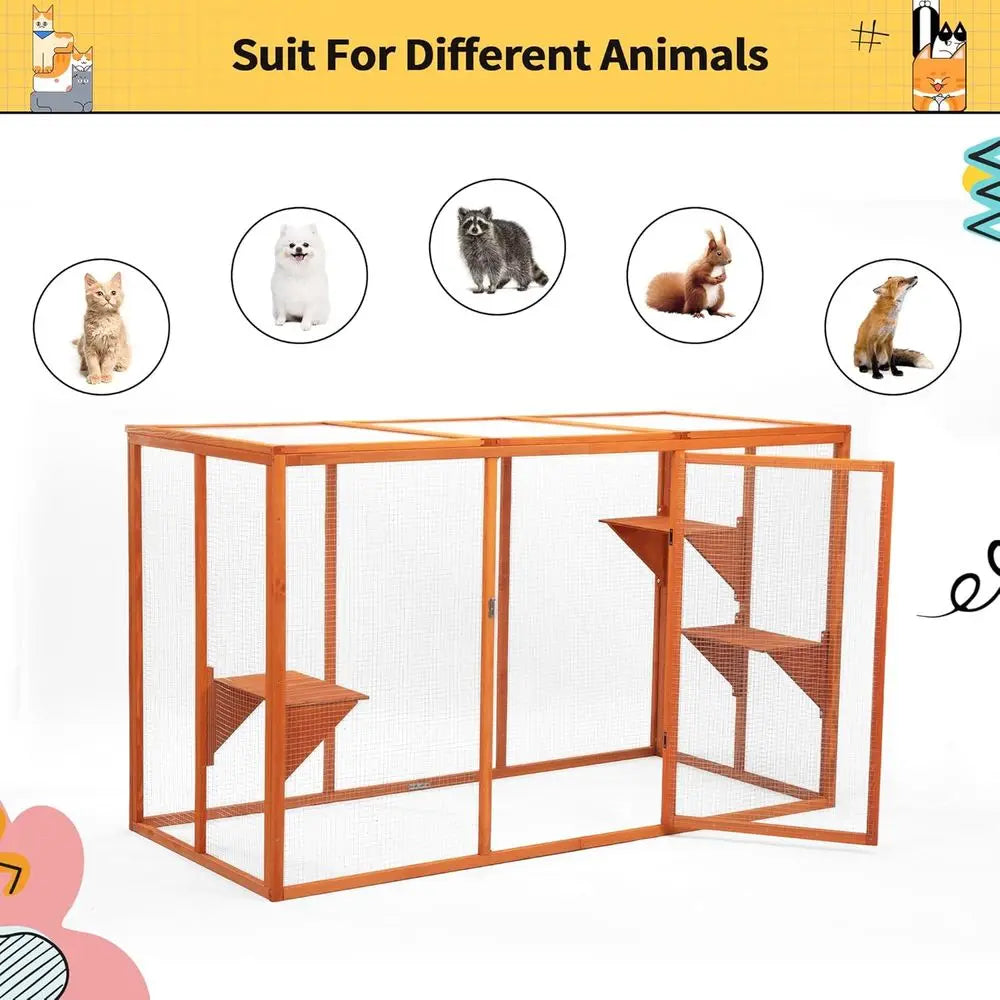 Outdoor Catio with Multi-Level Cat Enclosure and Waterproof Roof