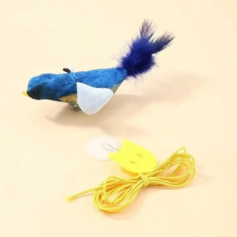 Realistic Bird, Interactive Cat Toy - Realistic Chirping Sound, Artificial Nylon Feathers, Soft Nylon Feather Stick, Handmade Design, Solo Play And Hunting Fun, Suitable For All Cats, Physical Sound, No Battery Required.
