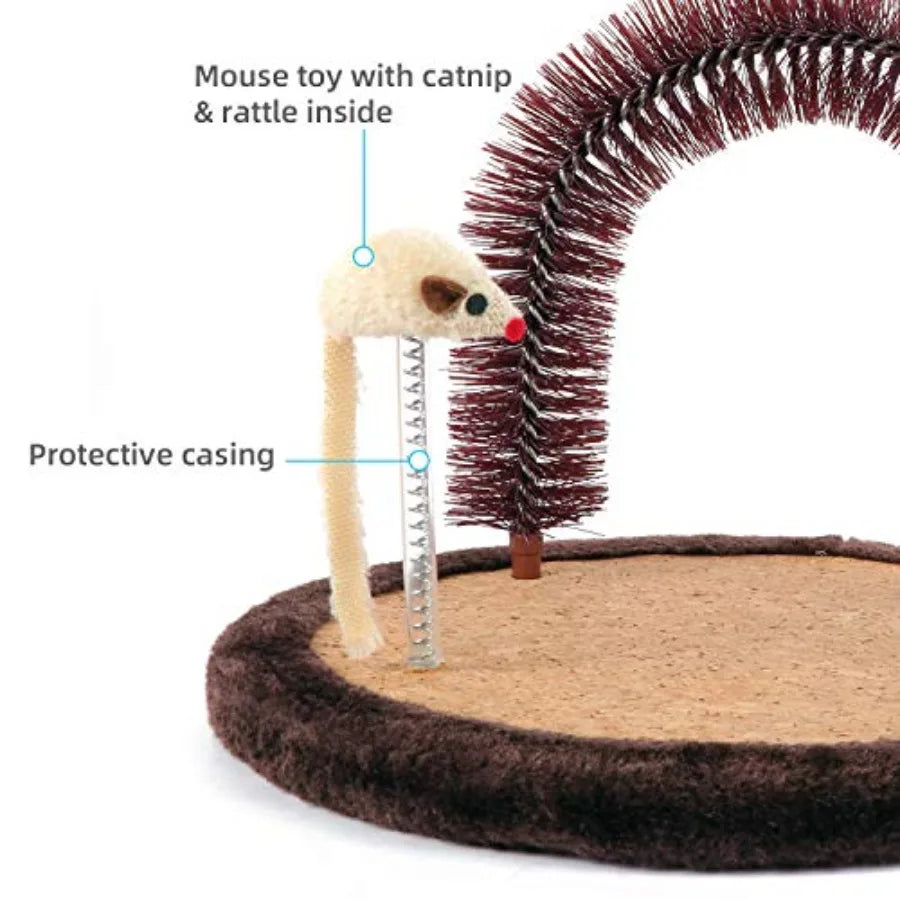 Original Cat Self Groomer, Arch Grooming Brush wtih Heavy Wooden Scratching Pad, Rubbing Post and Toy, Cat Face Scratchers Body