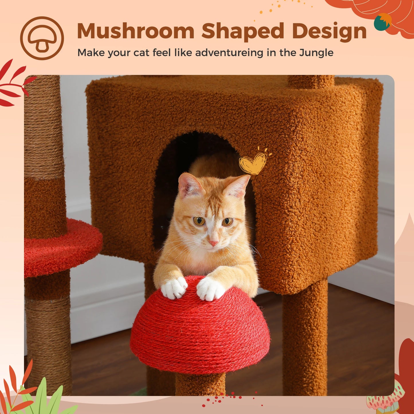 Cat Tree Floor to Ceiling Cat Tower Adjustable Height with Cat Condo Cozy Hammock and Scratching Post Tall Activity Tree Borwn