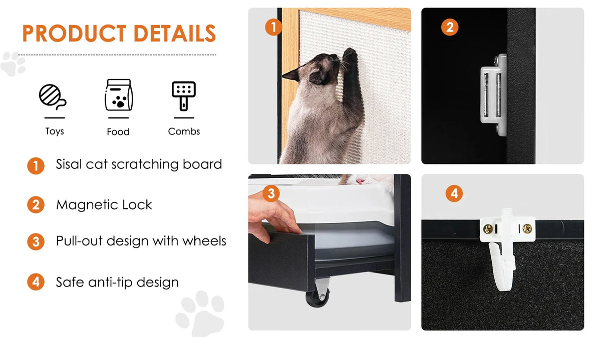 Hidden Cat Litter Box Enclosure With Sisal Scratching Door Cabinet