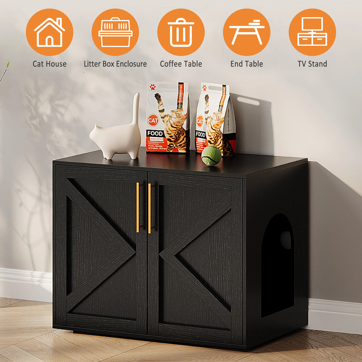 HiMISS Hidden Cat Litter Box Enclosure With Barn Doors