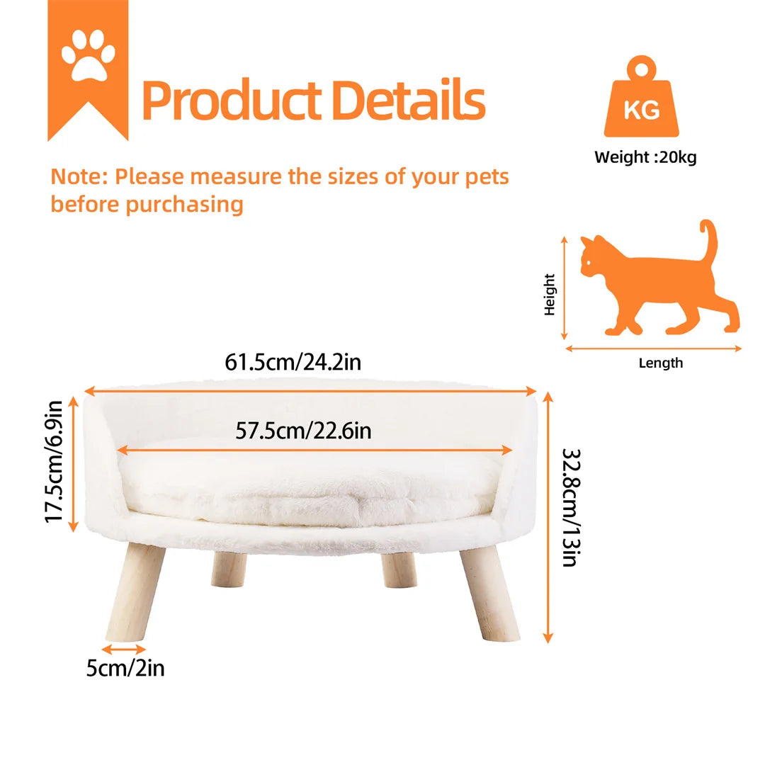 Luxury Soft Warm Plush Cat Bed Nesting Chair with Wood Legs Washable Waterproof Cushion Pad Pet Bed for Small Animals