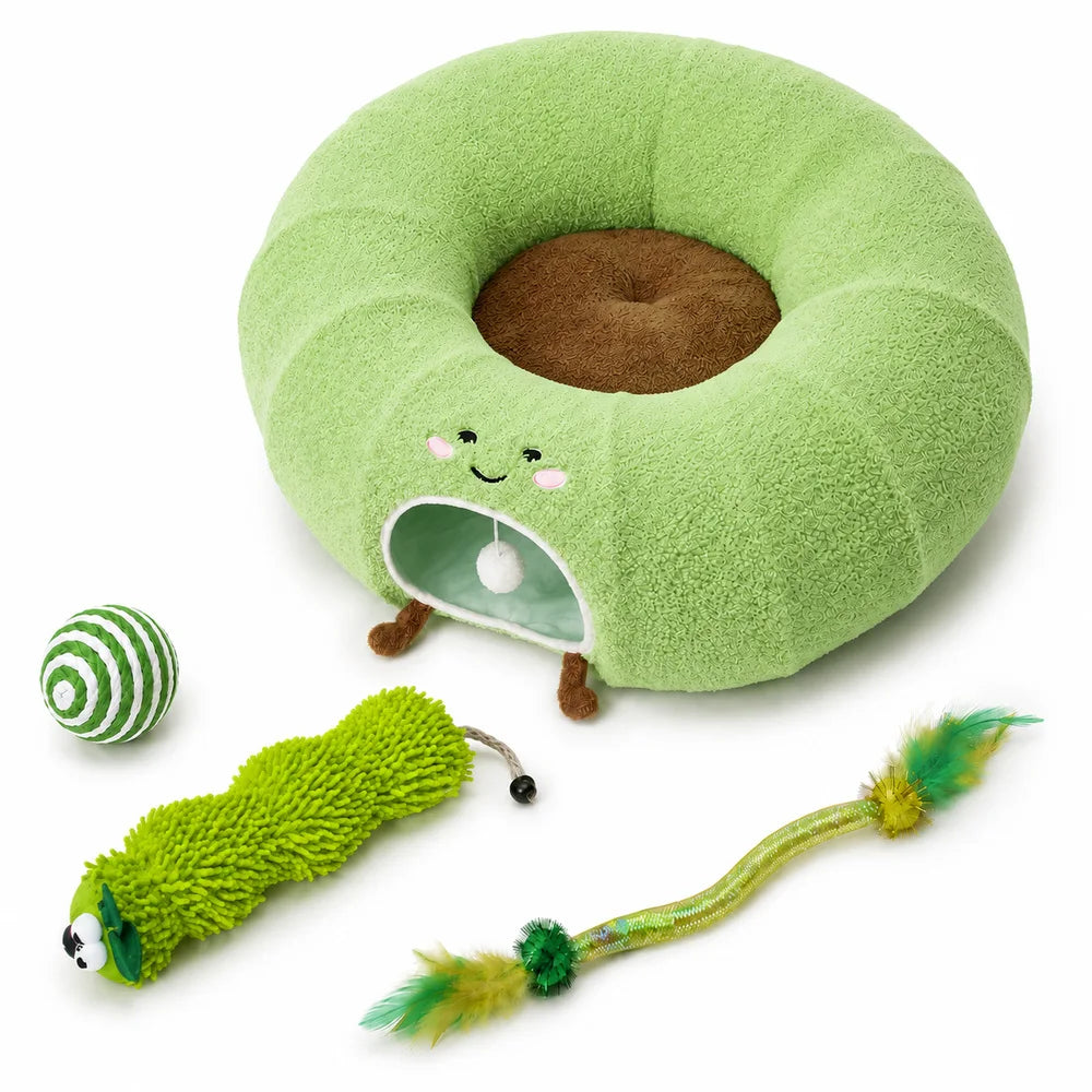 Convertible Cat Tunnel Bed With Plush Donut And Removable Cushion