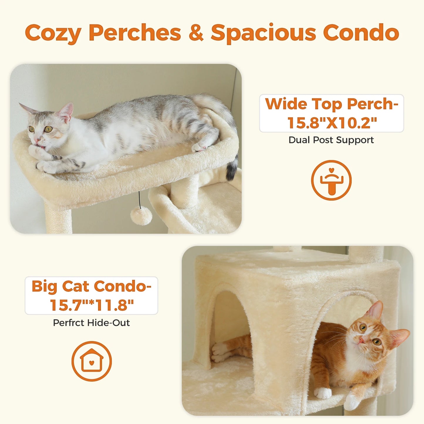 Tall Cat Tree for Indoor Cats Big Cat Tower with Super Large Hammock Cat Climbing Tree with Scratching Posts Condo House Black