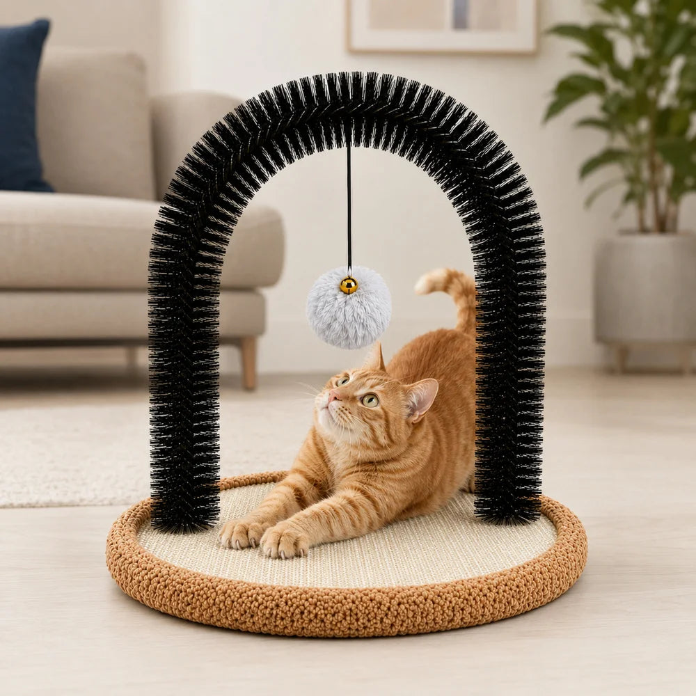 Cat Self Groomer Arch With Sisal Scratcher And Hanging Ball
