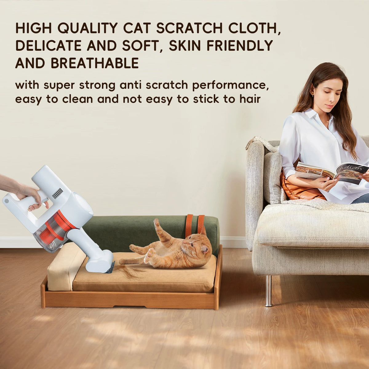 Modern Oak Veneer Pet Bed With Removable Cushion Indoor