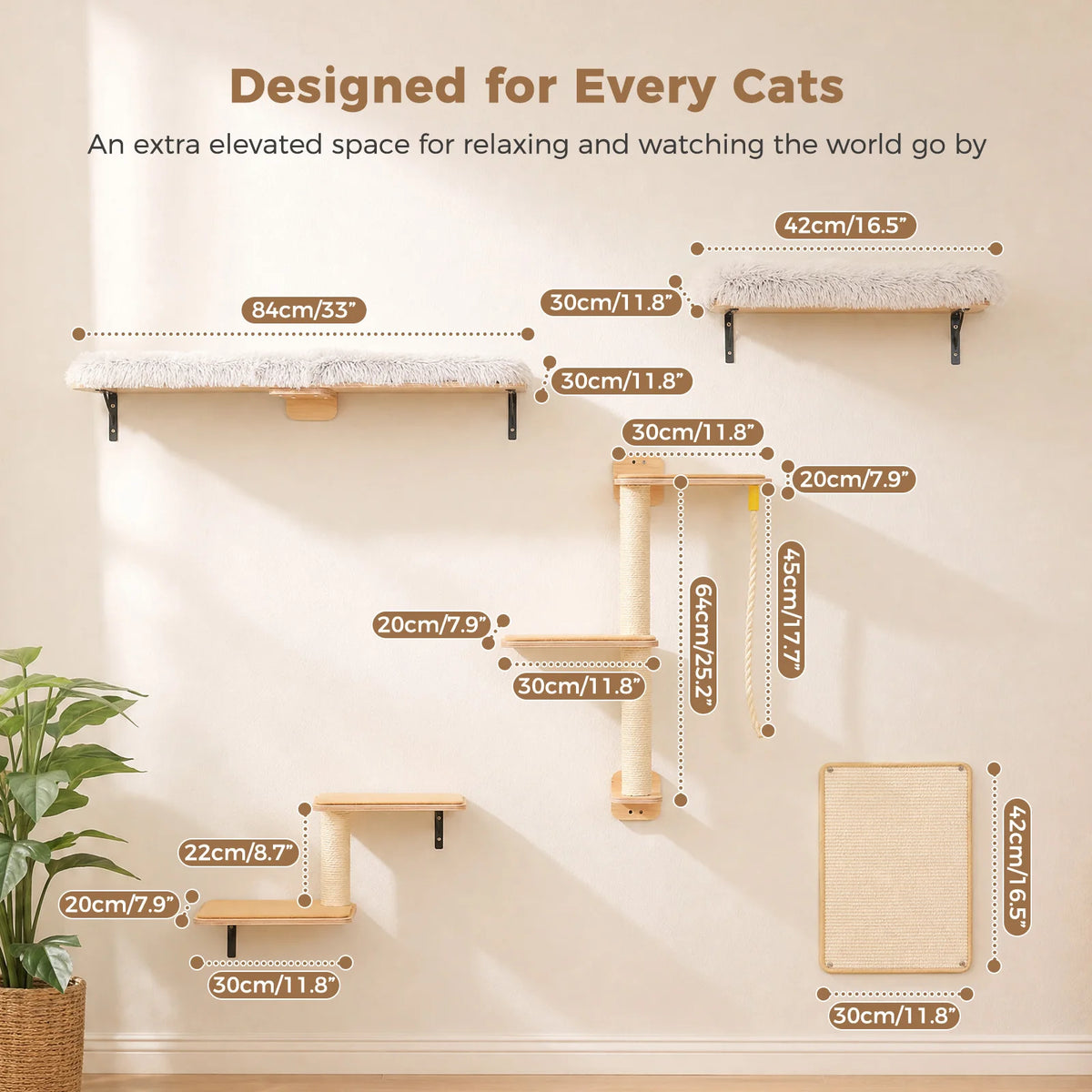 PAWZ Road Wooden Cat Wall Climbing Shelves With Scratching Posts