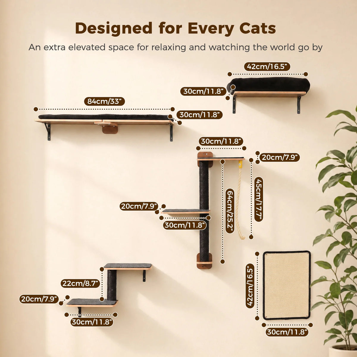 PAWZ Road Wooden Cat Wall Climbing Shelves With Scratching Posts