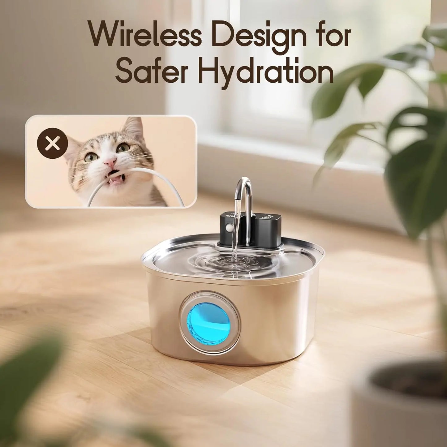 3.2L Stainless Steel Wireless Recharging Sensor Cat Water Fountain Auto Drinking Fountain For Cats Dog Drinker Pet Dispenser Bowl Active