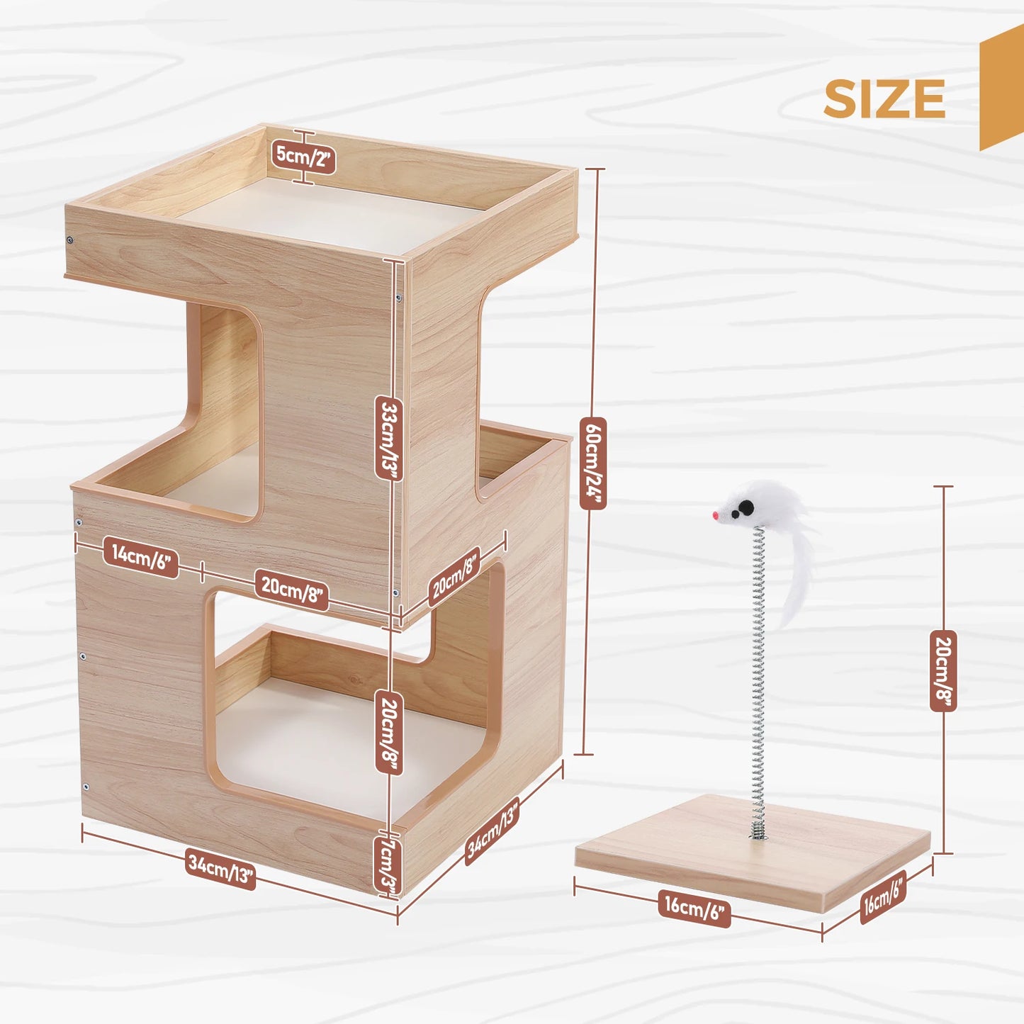 Wood Cat Condo House Bed with Removable Soft Mats Modern Cat Tree Tower with Scratching Pad Cat Scratcher Furniture Kitten Toys