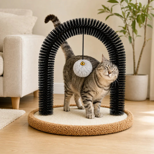 Cat Self Groomer Arch With Sisal Scratcher And Hanging Ball