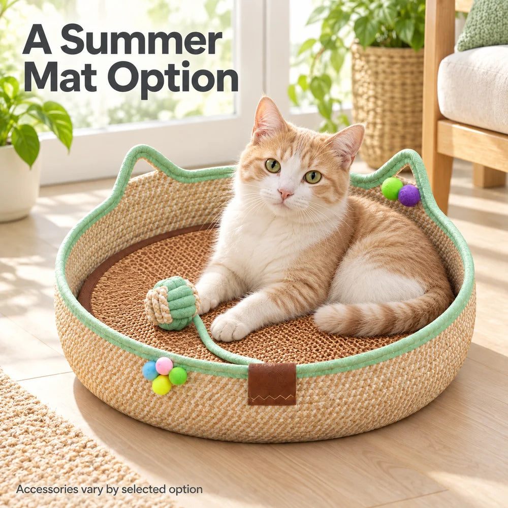 Comfortable Round Woven Cat Bed With Stylish Ear Design by Annie N Poe Cattastic Supplies
