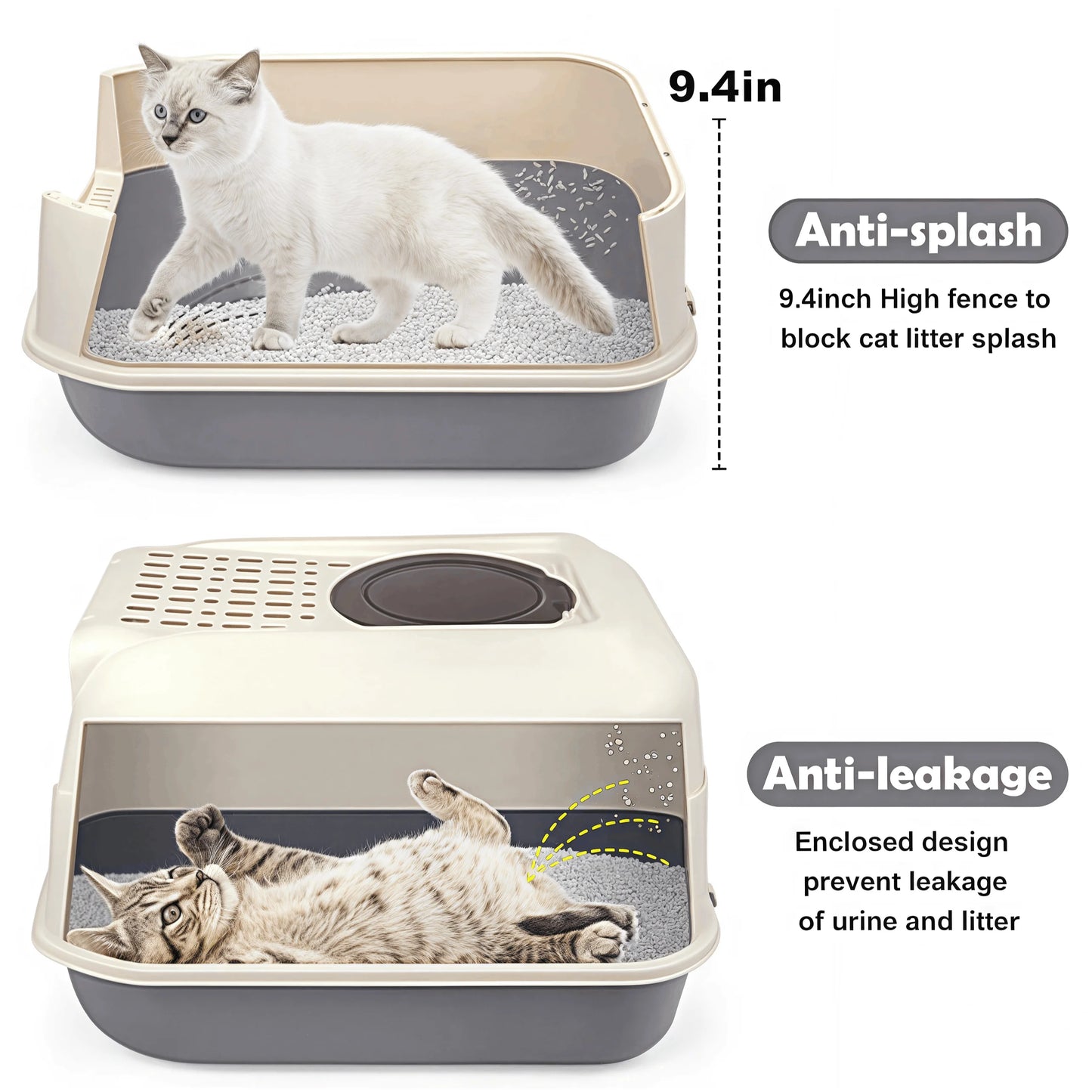 [Extra Large Cat Litter Box] Closed/Open Covered Litter Box with Litter Scoop, Detachable Lid, High Rim Splash-Proof Design,Easy