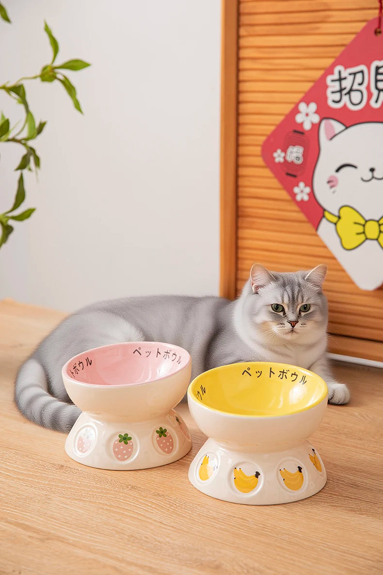 Japanese Ceramic Elevated Cat Bowl Puppy Dog Snacks Water Food Bowl For Cats Raised Cat Feeder Drinker Pet Supplies Accessories