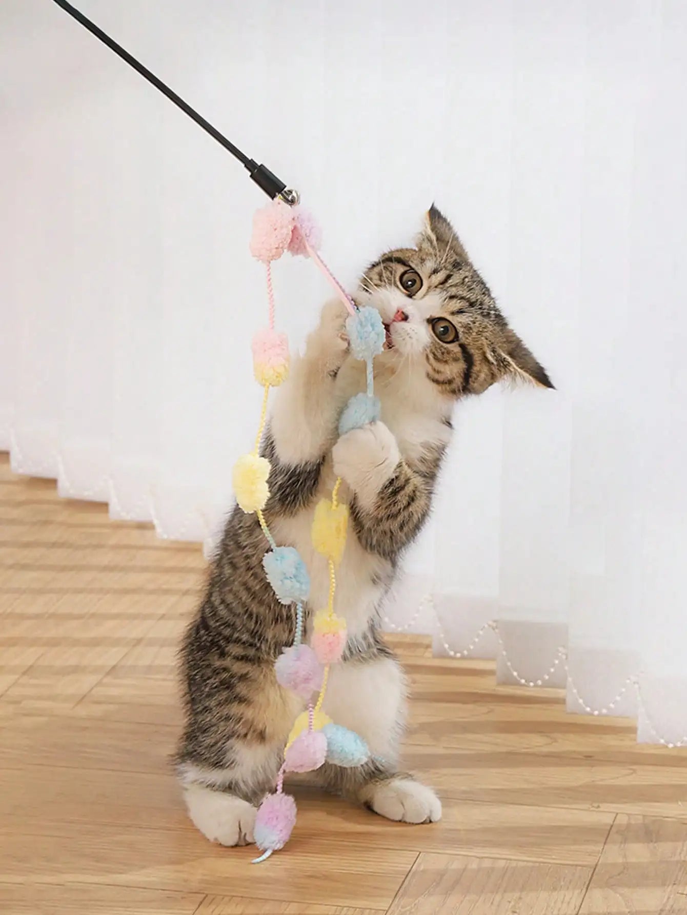 2pcs Cat Teaser Stick With Bell, Interactive Pet Toy For Self-Entertainment