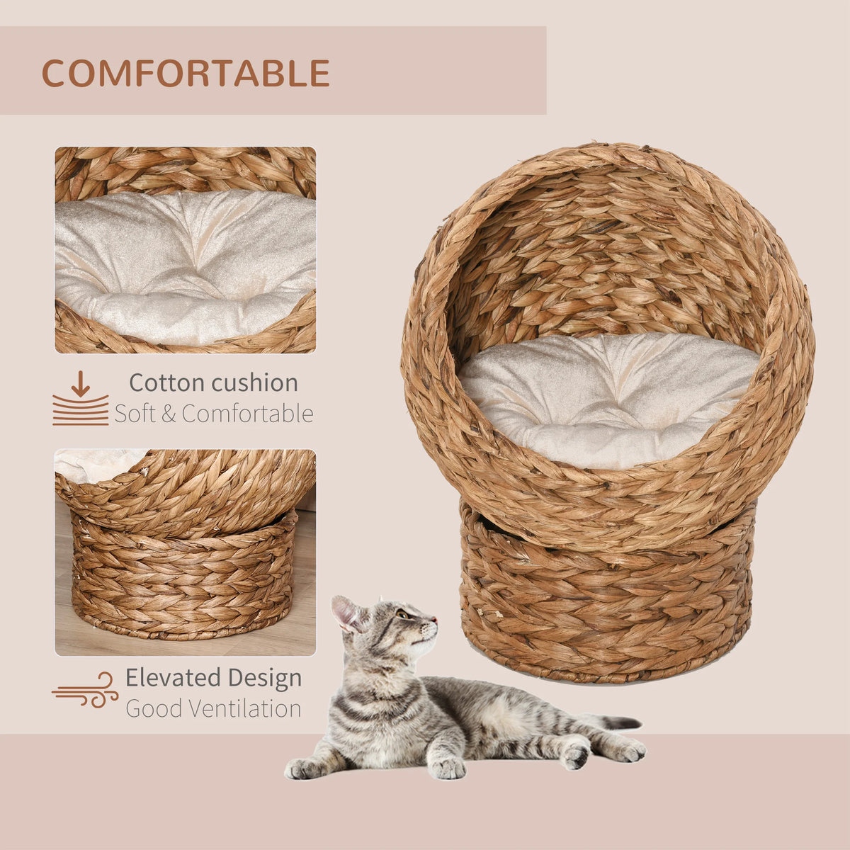 Rotatable Plush Cat Basket Bed With Comfy Wrap Style Cushion