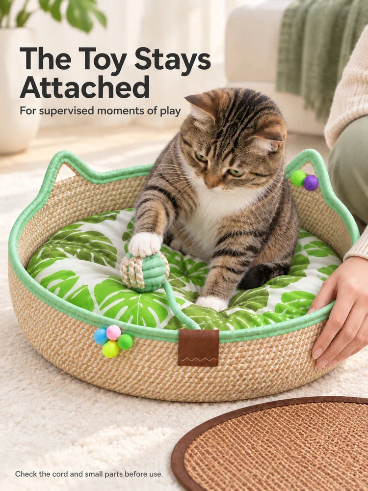 Comfortable Round Woven Cat Bed With Stylish Ear Design by Annie N Poe Cattastic Supplies