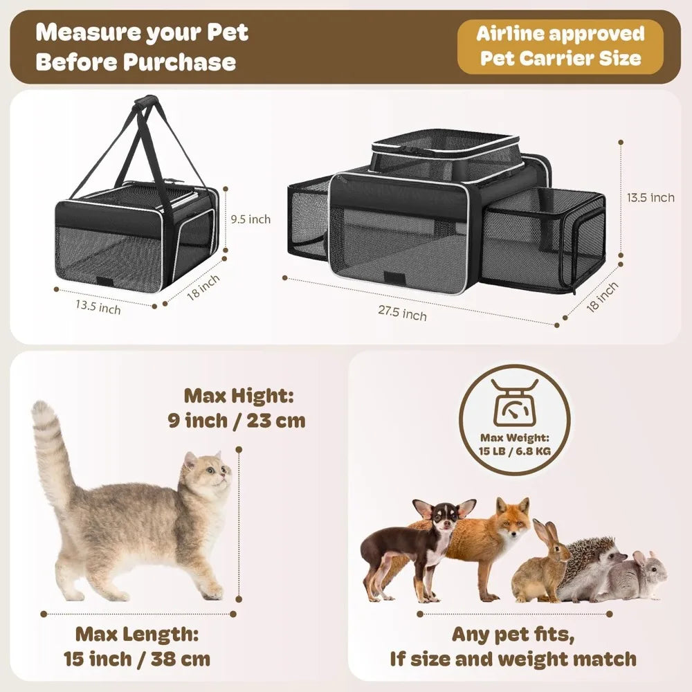 SHARLOVY Expandable Cat Carrier TSA Approved for Small Pets