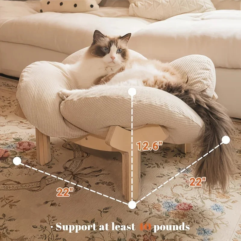 Raised Wooden Cat Bed With Cushion For Indoor Use