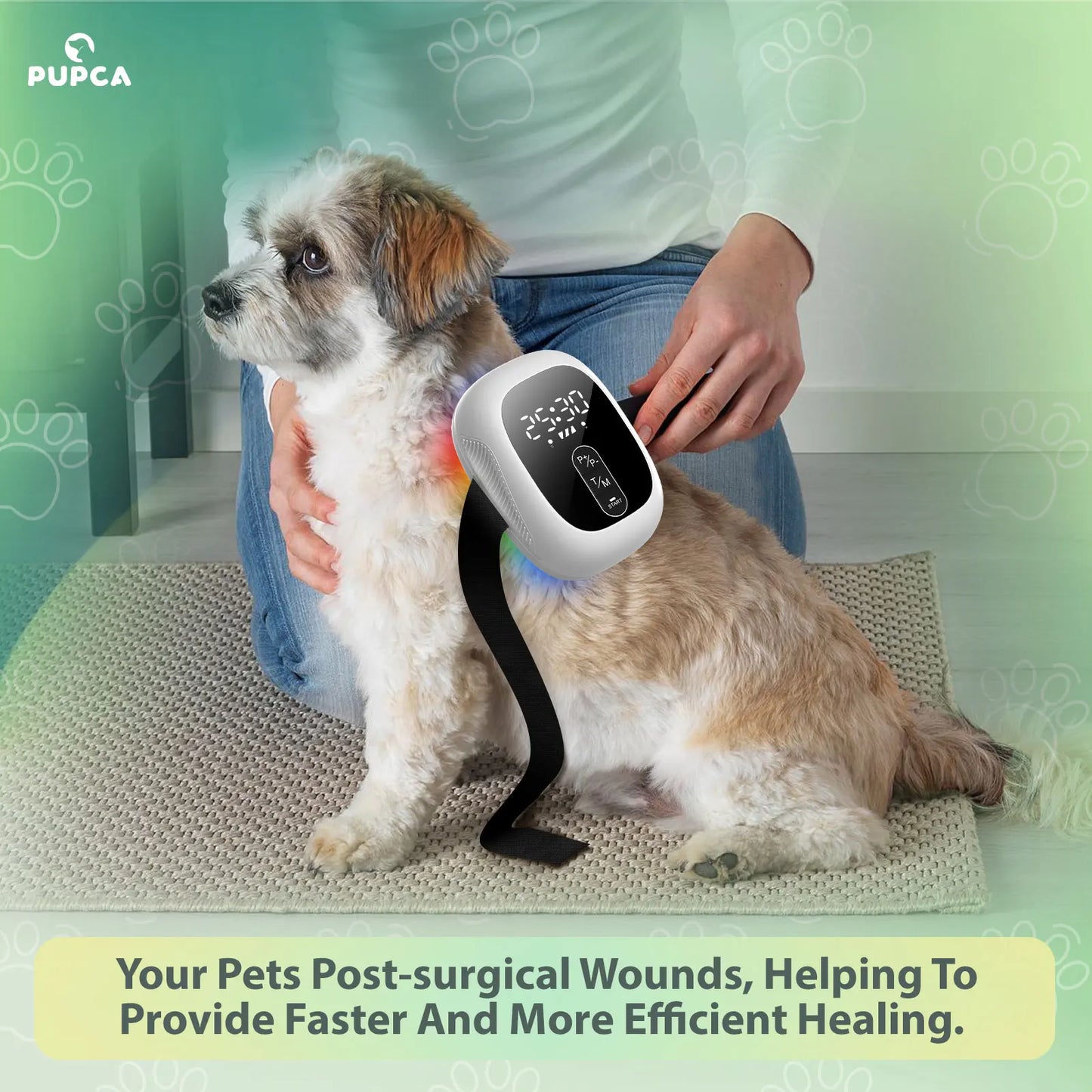 Pet Red Light Therapy Device for Dogs Cats Hand-Free Infrared 940nm 650nm 520nm LED Dog Arthritis Joint Pain Relief Wearable Vet Device Cold Laser Skin Infections Treatment 5 Wavelengths Light Therapy Module Collar for Puppy