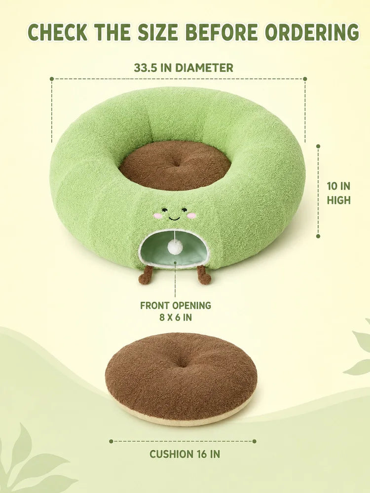 Convertible Cat Tunnel Bed With Plush Donut And Removable Cushion