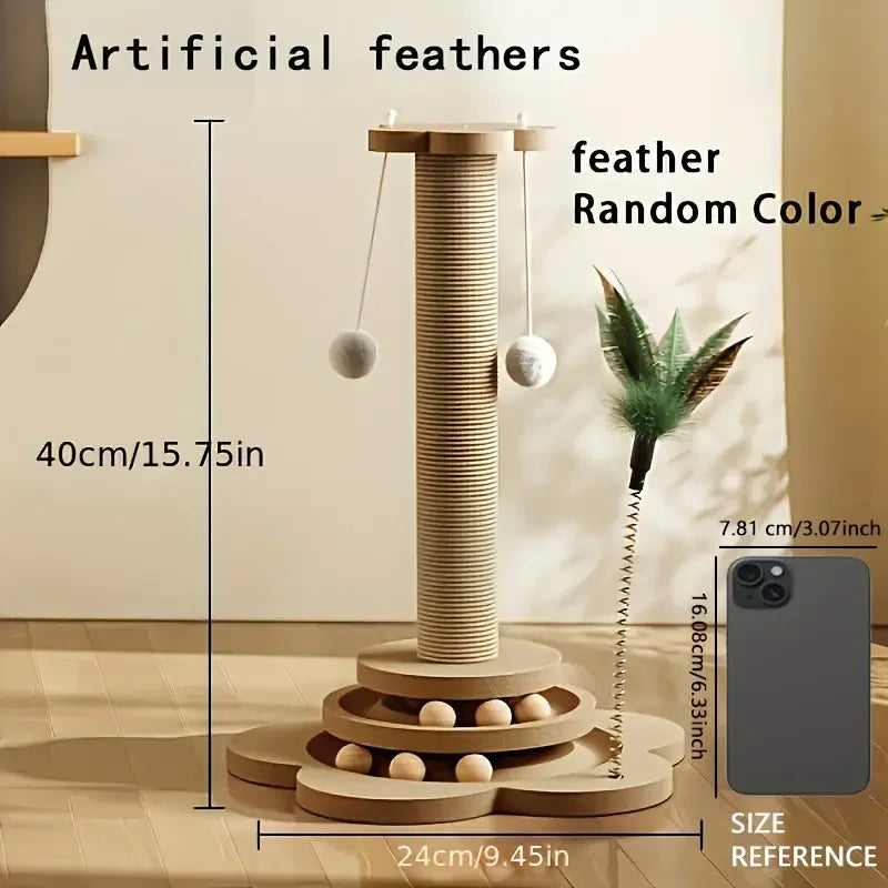 1pcs high-quality cat scratch board rotating platform - wooden fiber chew toy, durable and non shedding cat tree stand, vertical