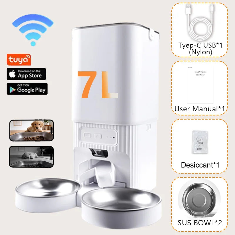 Nityers Smart Pet Feeder Dual Bowl Camera Timer Control