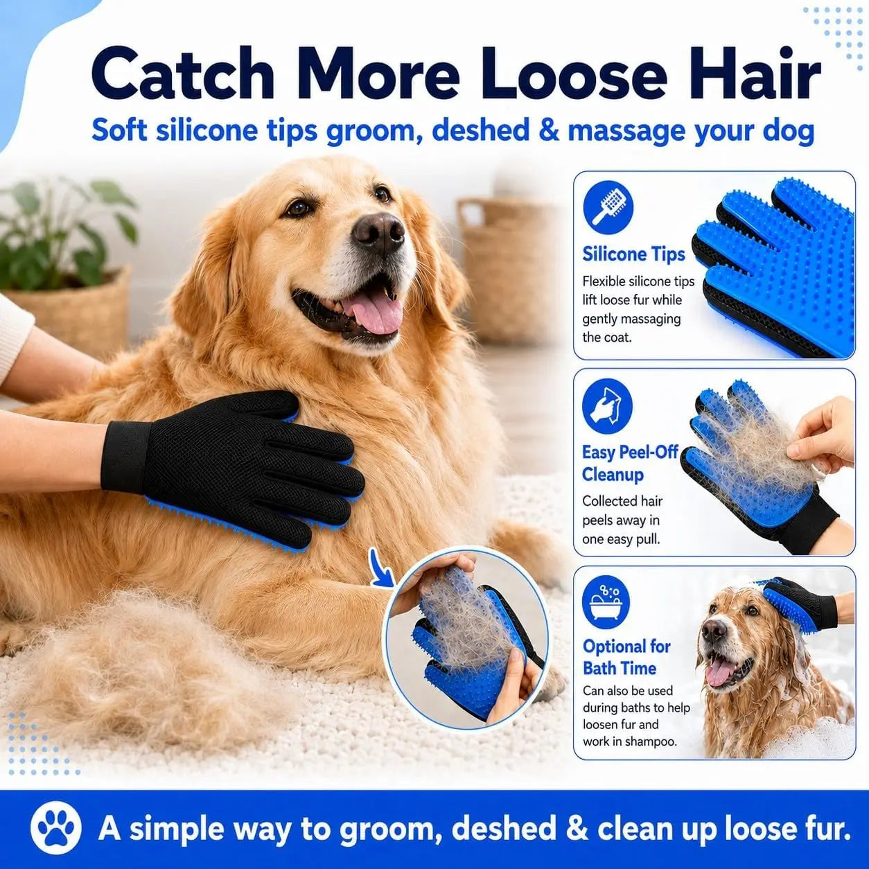 PCS Pet Hair Removal Glove and Pet Grooming Glove Kit for Cats & Dogs, Pet Hair Gloves & Dog Washing Gloves ，Reusable Magic Brush Pet Hair Remover Tool for Laundry，Carpet,Car Seat，Couch