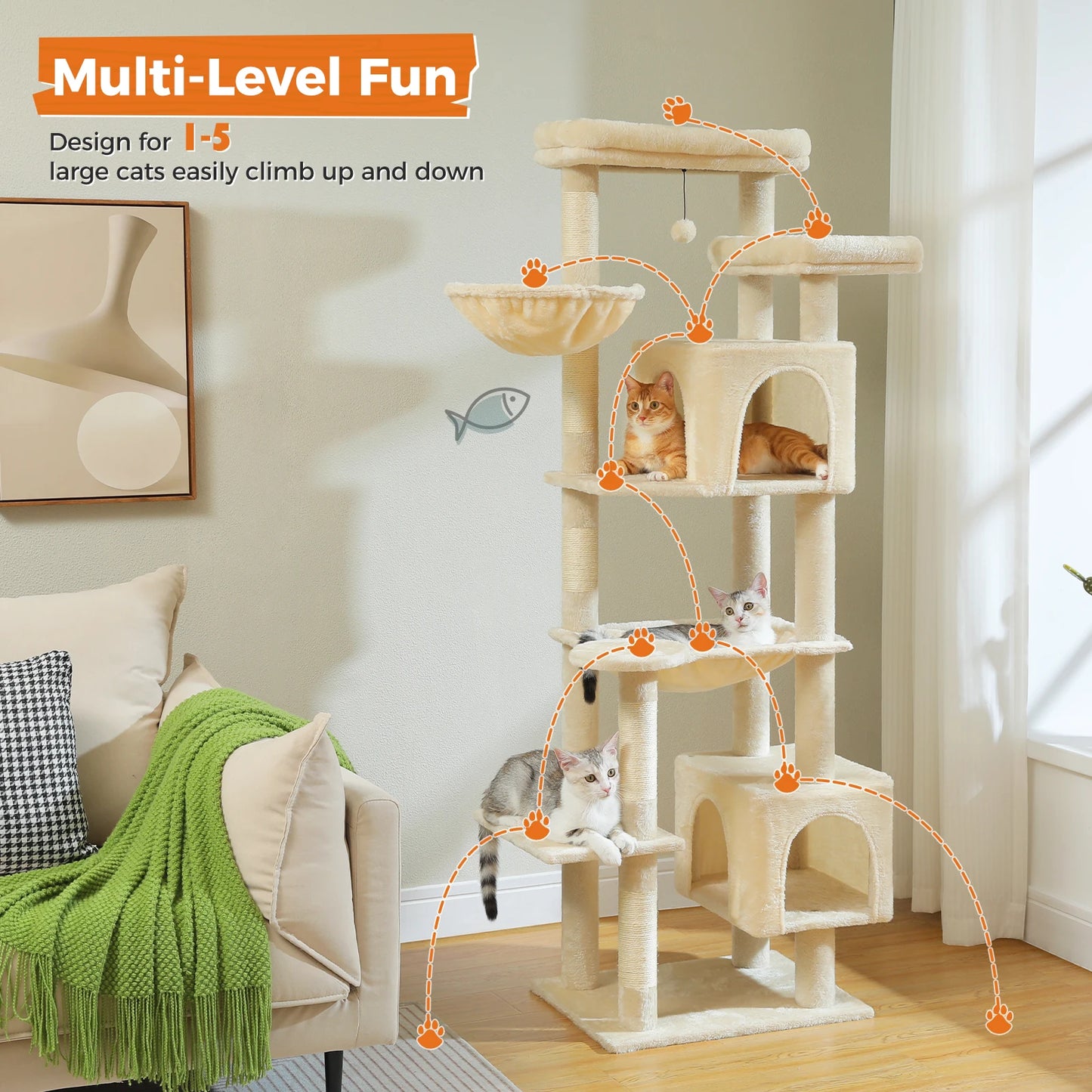 PAWZ Road Tall Cat Tree With Durable Scratching Posts
