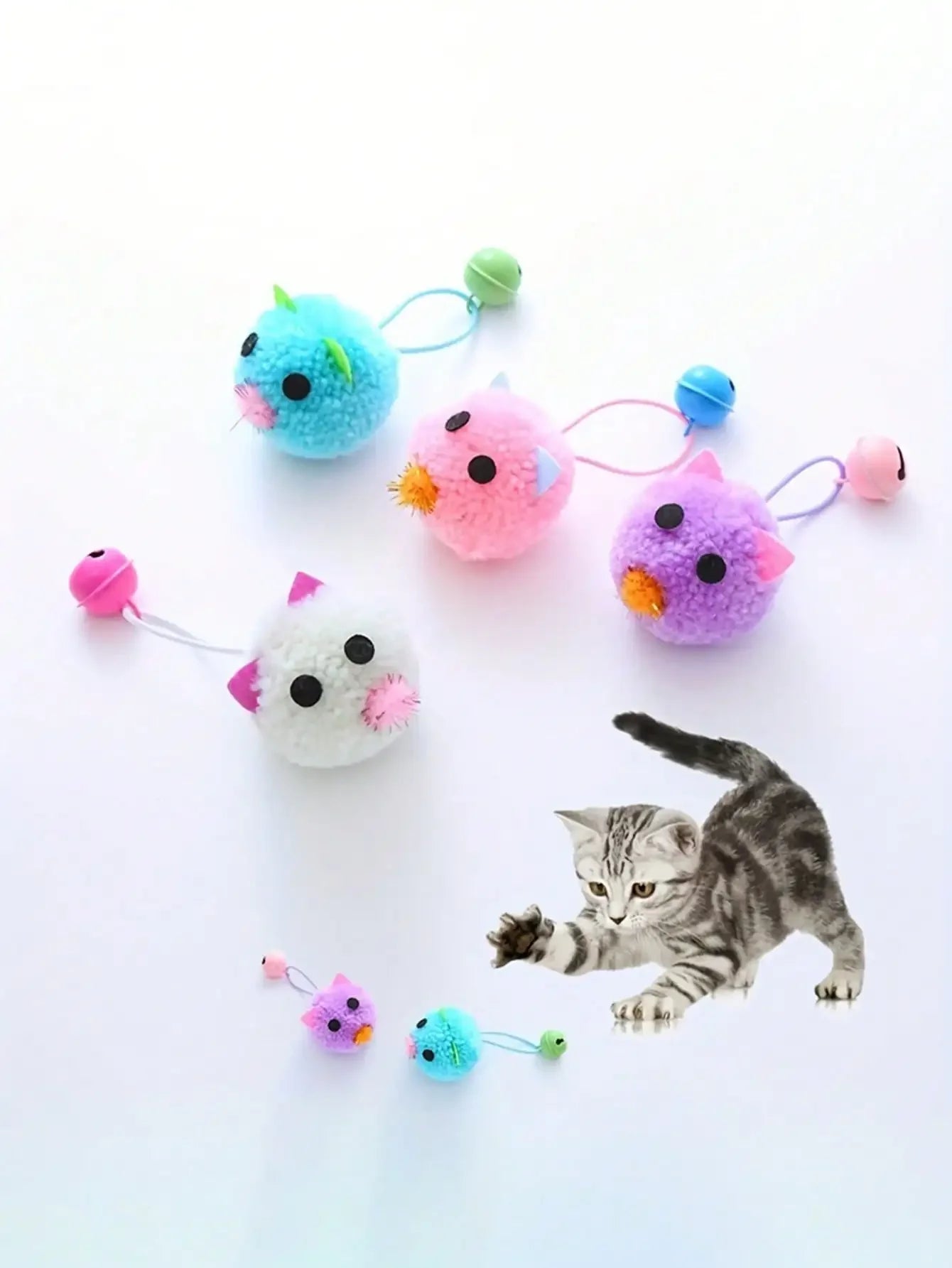 4pcs Cat Toys Set, Plush Ball With Bell, Plush Cat Ball Toys With Bells, Cute Cat Mouse Toys With Sound & Chewing Design, Interactive Indoor Cat Toys To Relieve Boredom And Destructive Behavior