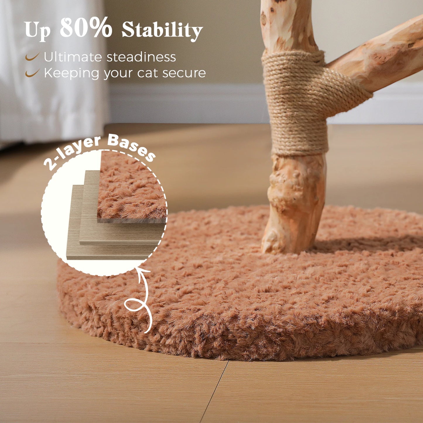 Wood Cat Tree with Wicker Basket Bed Sisal Scratching Posts Modern Cat Tower with Real Wood Branches Hanging Balls Luxury Boho Cat Furniture for Indoor Cat Toys