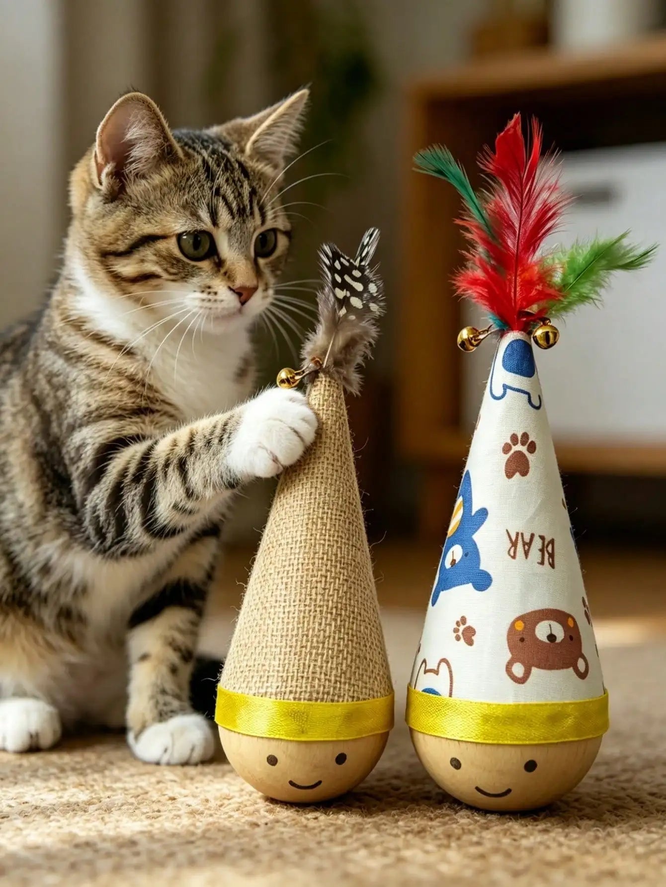 1pc Funny Feather Tumbler Cat Teaser Toy, Self-Entertainment & Boredom Relief, Scratch-Resistant & Bite-Resistant Interactive Toy, Indoor Cat Teaser Wand, Provides Exercise And Entertainment For Cats, Suitable For Large And S