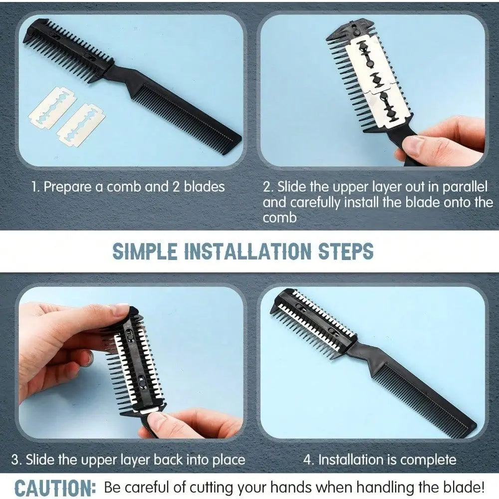 Pet Grooming Tool 5Piece Dog Hair Razor Comb Set With 25 Extra Blades For Dogs And Cats Black