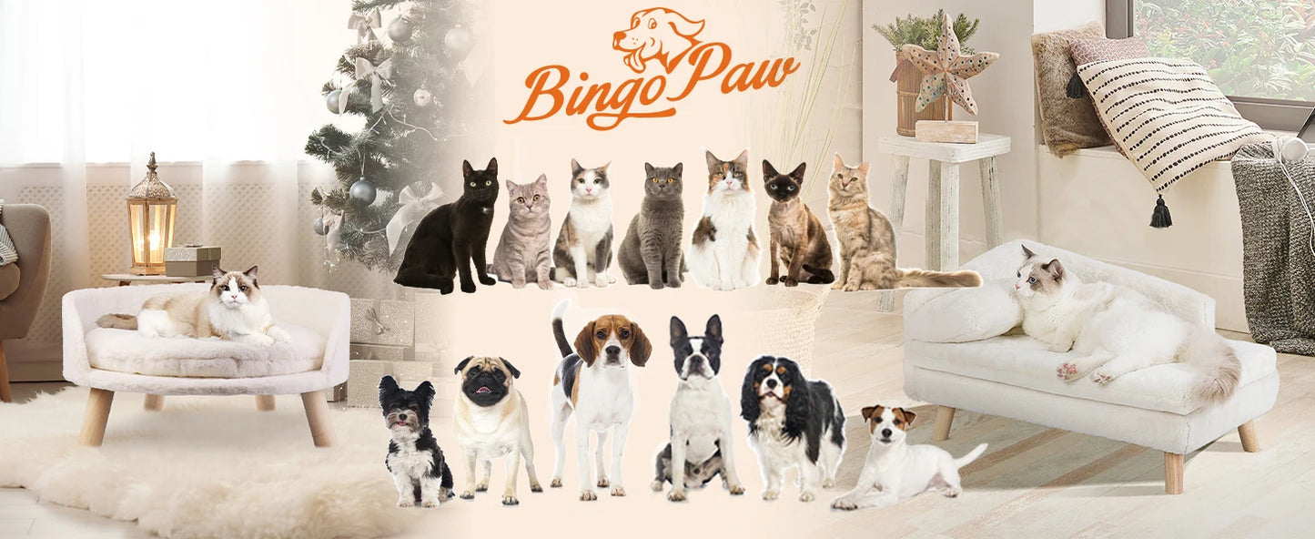 Luxury Soft Warm Plush Cat Bed Nesting Chair with Wood Legs Washable Waterproof Cushion Pad Pet Bed for Small Animals