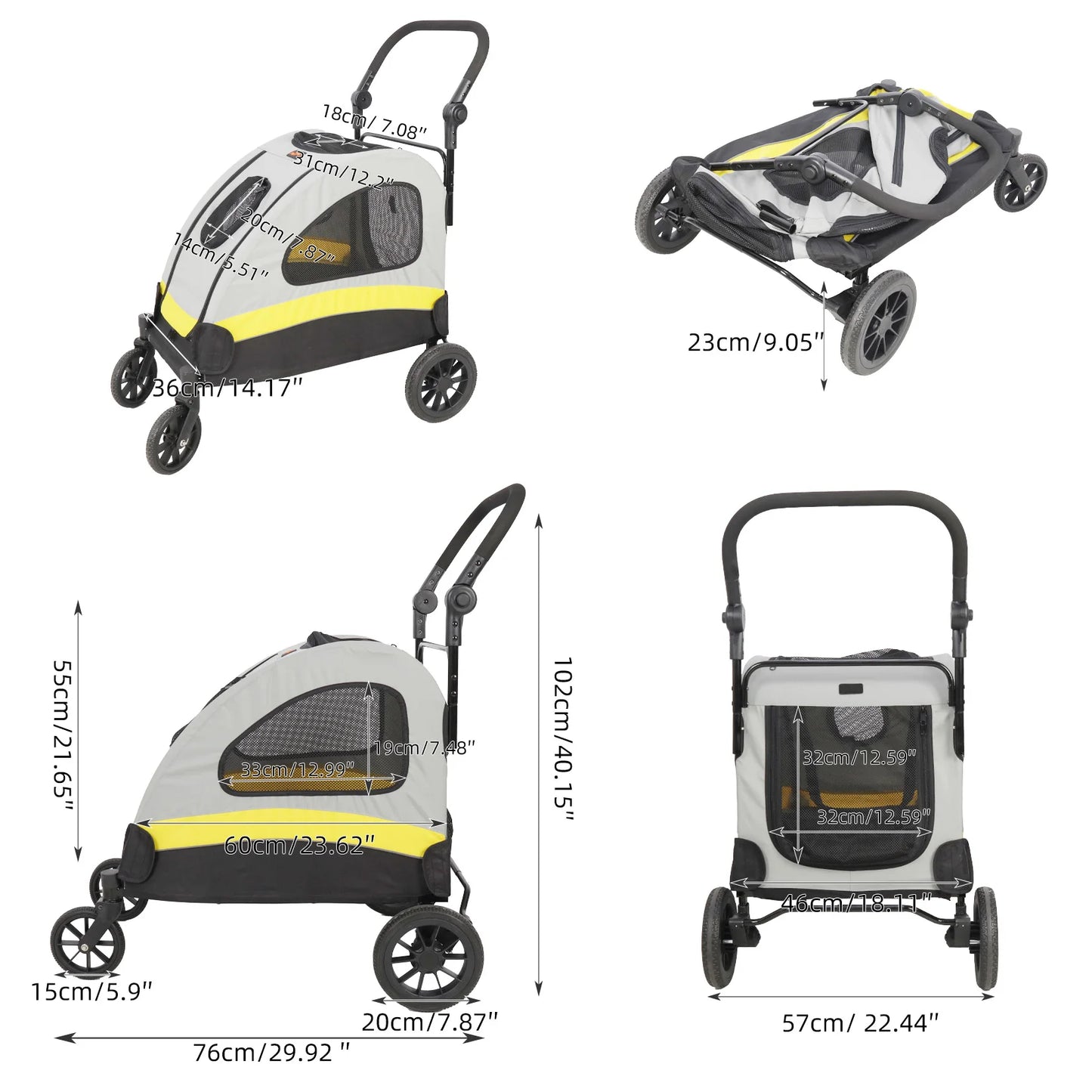 M-XL Dog Stroller Ultra-large 4 Wheels Pet Jogger Wagon Foldable Cart Travel Trolley Outdoor Animal Carrier Load Up To 55kg