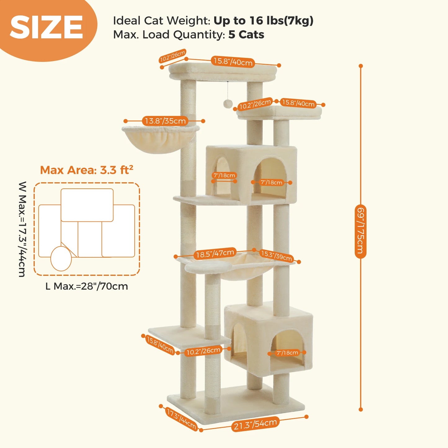 PAWZ Road Tall Cat Tree With Durable Scratching Posts