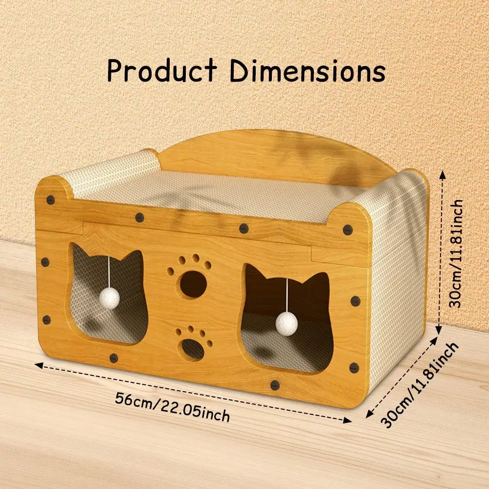 2 In 1 Double Layer Cardboard Cat Scratcher Lounge Bed Bubble Fish Star Moon Double Cat Head Pattern Detachable Upper Platform Cat Hideaway With 2 Hanging Pom Pom Balls For Multi Cat Households