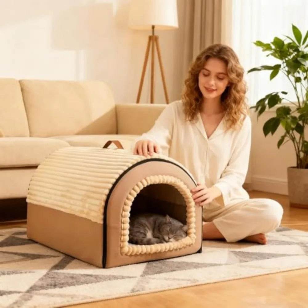 Enclosed Washable Cat Cave House Cozy Indoor Retreat