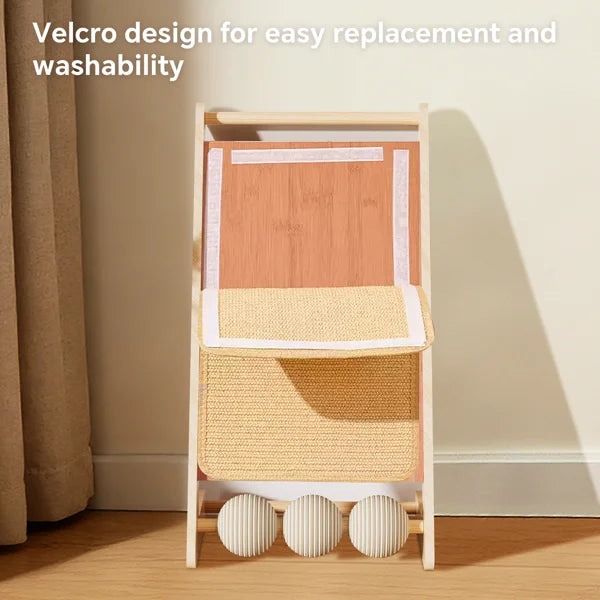 L-shaped sisal cat scratcher with hanging ball, satisfies cats' scratching and playing instincts