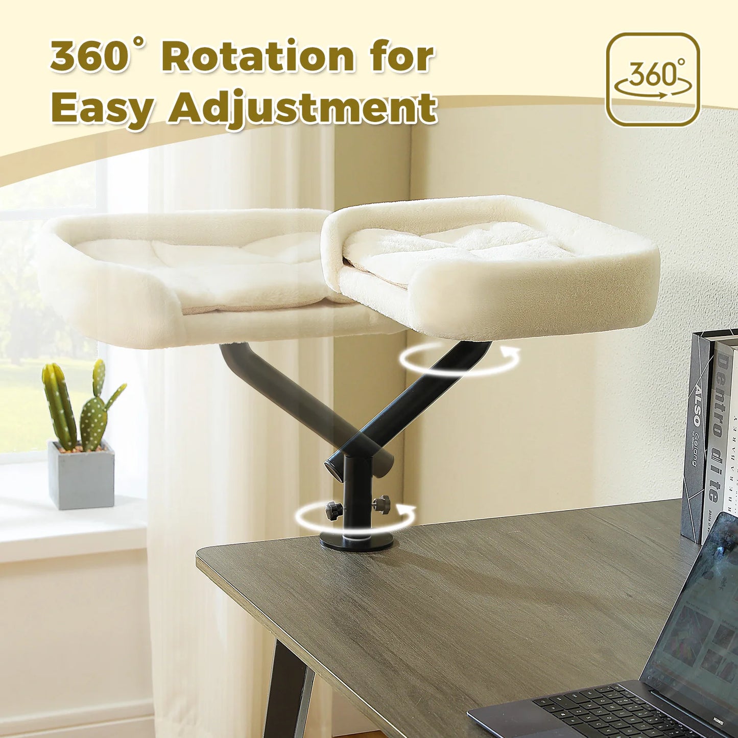 Cat Desk Bed, 360° Rotatable Cat Bed Stand for Indoor Cats, Adjustable Cat Basket, Cats Hammock for Table, Soft Cat Bed for Desk