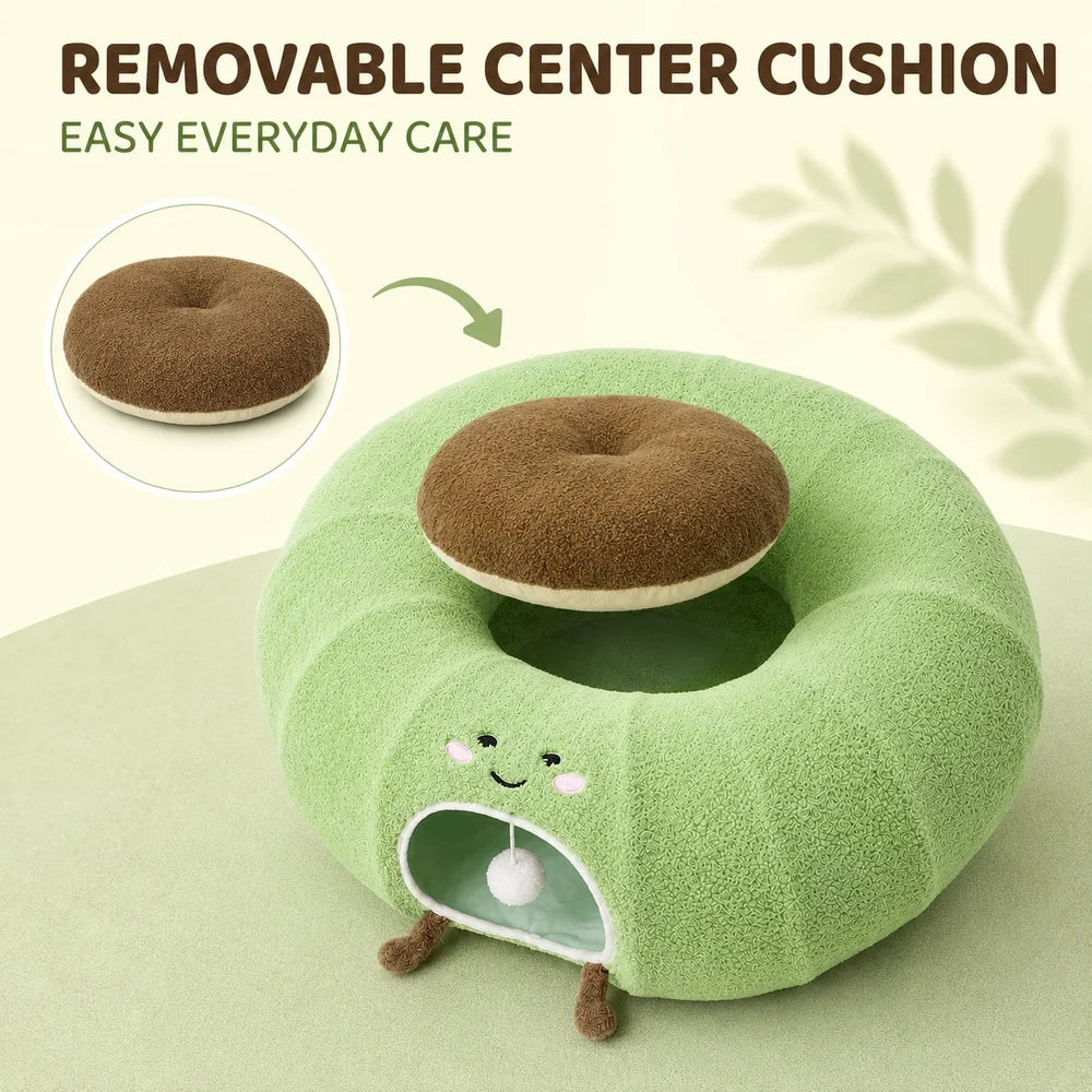 Convertible Cat Tunnel Bed With Plush Donut And Removable Cushion