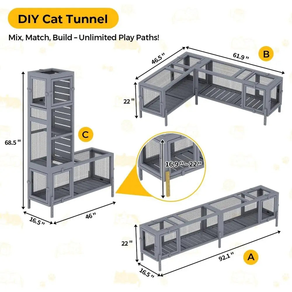 Configurable Window Catio with Multi-Level Cat Tunnel and Play Platforms for Indoor/Outdoor Use