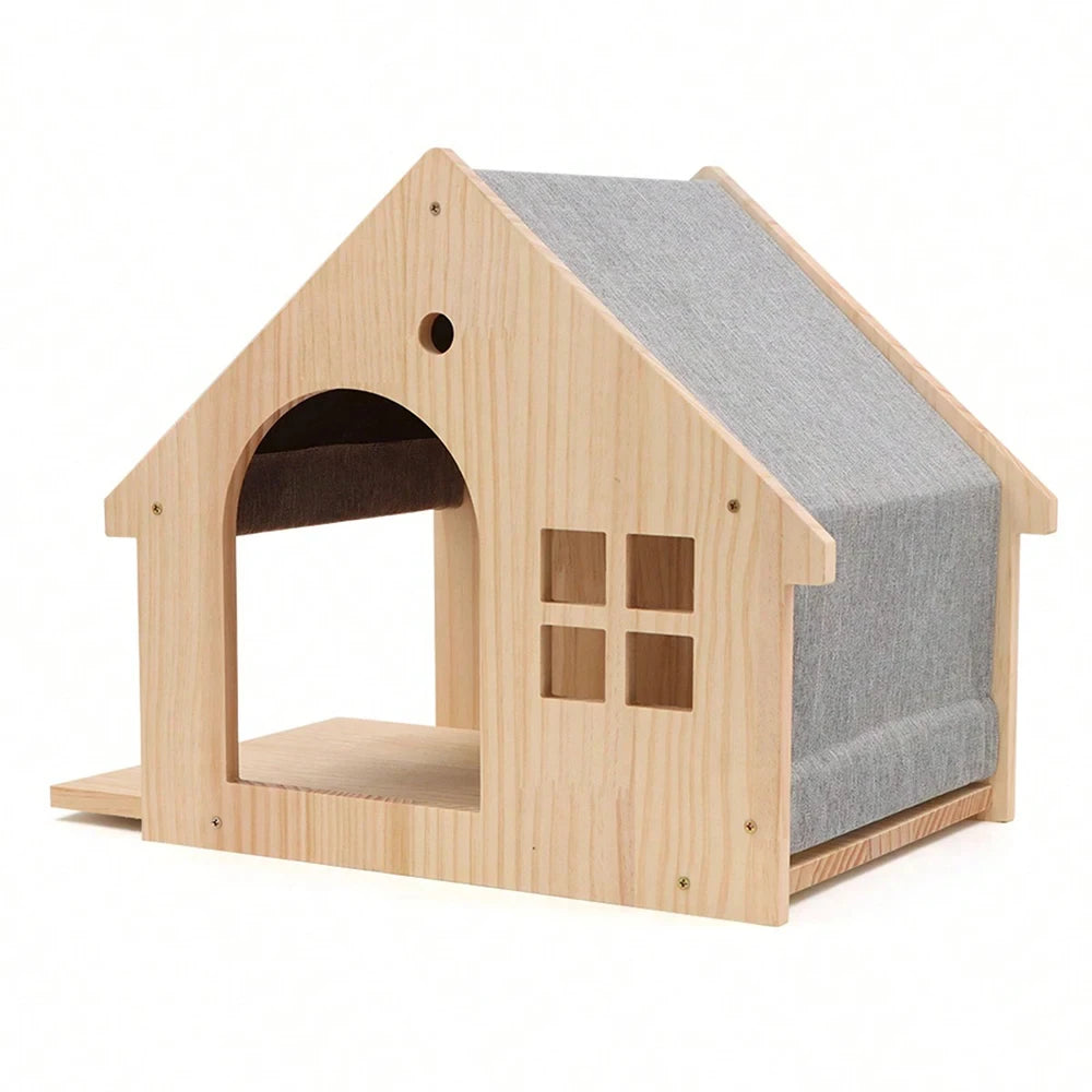 1pc Wall Mounted Cat Condo Villa Wooden Cats Climbing Floating Shelf Kitten House Wall Furniture for Sleeping and Resting