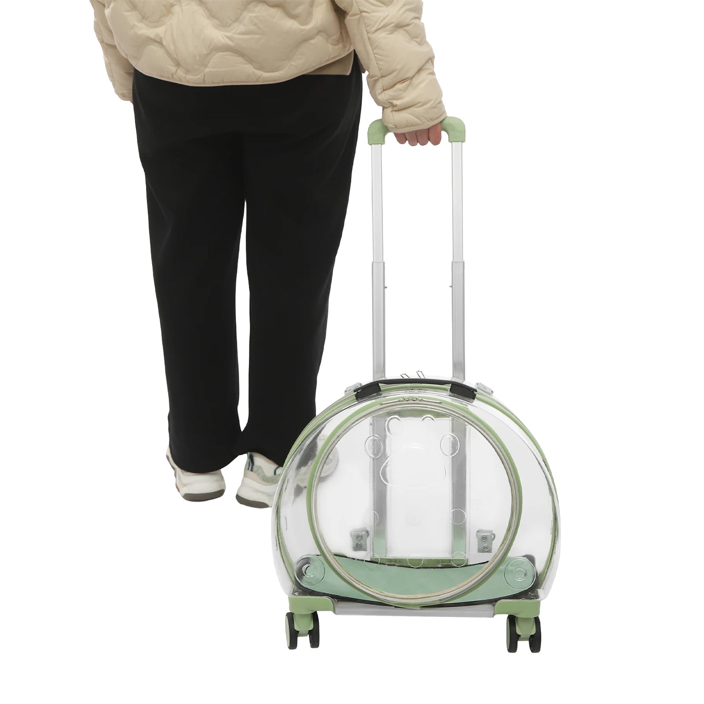 Breathable Cat Carrier With Wheels And Telescopic Handle