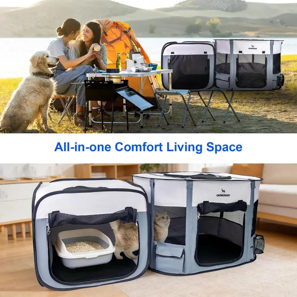 Versatile Indoor-Outdoor Pet Playpen, 2-in-1 Waterproof Dog Crate & Cat Enclosure, Large Portable Kennel for Small Dogs and Kitt