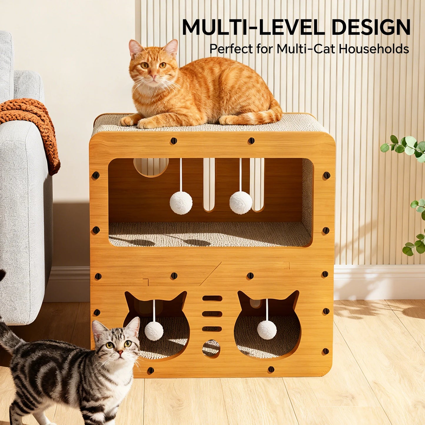 Cardboard Cat House Two Tier Scratcher With Toys For Cats