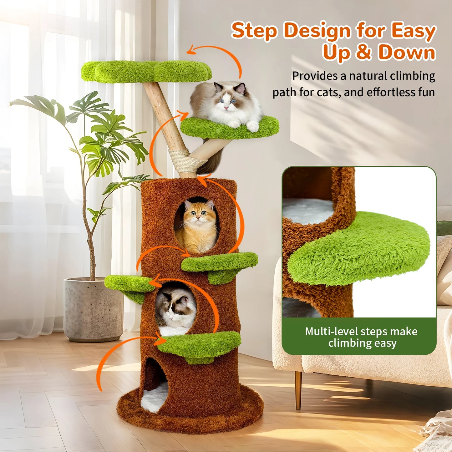 148 cm Tall Cat Tree for Indoor Cats, Large Cat Tower with Luxury Cat Condo, Cat Tree Tower with Soft Cushion, Scratching Board